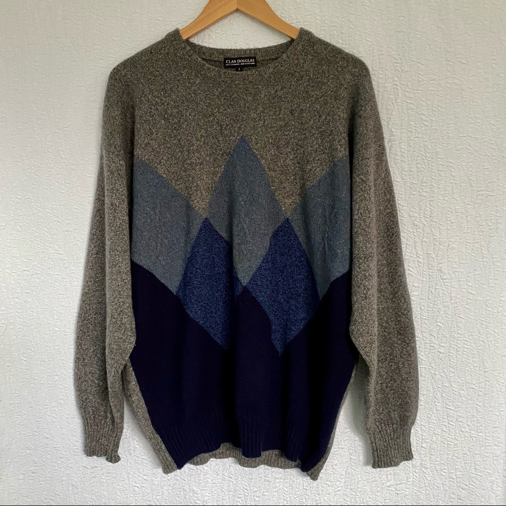 Clan Douglas Cashmere Crewneck Sweater Gray Retro Vintage